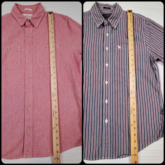 Abercrombie & Fitch Set of 2 Men's Long Sleeve Shirts Size M Pink & Gray Muscle - Picture 6 of 13